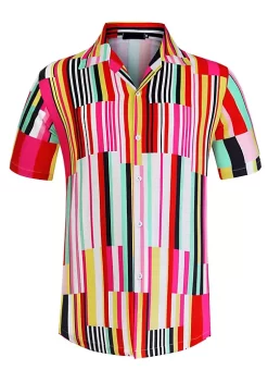 Budget 🧨 Lars Amadeus Men's ☀️ Summer Irregular Printed Camp Collar Short Sleeves Button Down Hawaiian 👚 Shirt 🔔 -Cheap Lars Amadeus Shop Belk 2653