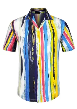 Budget 🧨 Lars Amadeus Men's ☀️ Summer Irregular Printed Camp Collar Short Sleeves Button Down Hawaiian 👚 Shirt 🔔 -Cheap Lars Amadeus Shop Belk 2659