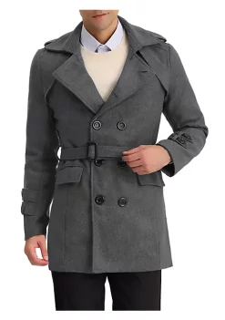 Cheapest 🥰 Lars Amadeus Men's Double Breasted Pea 🧥 Coat Winter Mid-Long Trench 🧥 Coat with Belt 👍