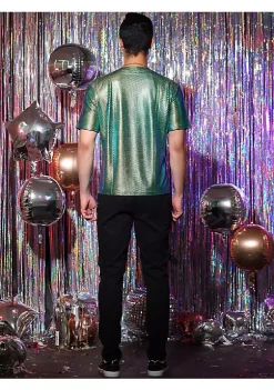 New ⌛ Lars Amadeus Men's Metallic Shiny Nightclub V Neck Short Sleeve Slim Fit Party Disco T-Shirt ⌛ -Cheap Lars Amadeus Shop Belk 2681