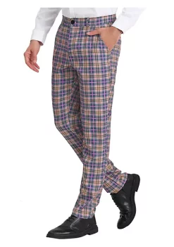 Discount 👏 Lars Amadeus Men's Plaid 👗 Dress Pants Regular Fit Formal Business Checked Trousers 👍 -Cheap Lars Amadeus Shop Belk 2767