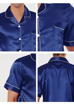 Top 10 🤩 Lars Amadeus Men's Nightwear Short Sleeve Top and Pants ☀️ Summer Sleepwear Satin Solid Pajama Sets 🎉 -Cheap Lars Amadeus Shop Belk 277