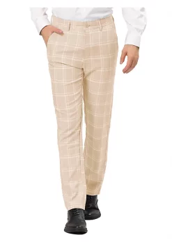 Promo ✨ Lars Amadeus Men's Plaid 👗 Dress Pants Regular Fit Flat Front Prom Checked Trousers ✨