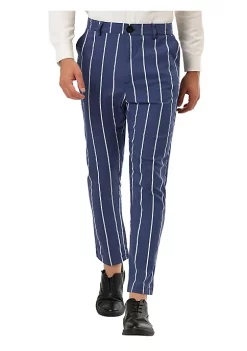 Discount 😉 Lars Amadeus Men's 👗 Dress Stripe Pants Slim Fit Flat Front Business Suit Trousers Pencil Pants 😍