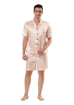 Top 10 🤩 Lars Amadeus Men's Nightwear Short Sleeve Top and Pants ☀️ Summer Sleepwear Satin Solid Pajama Sets 🎉 -Cheap Lars Amadeus Shop Belk 281