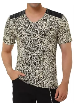 Wholesale 🧨 Lars Amadeus Men's Leopard Print T 👕 Shirts ☀️ Summer Cheetah T-Shirt V Neck Printed Tee Top ❤️