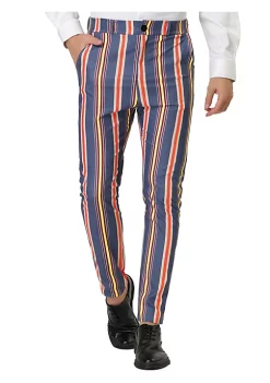 Cheap 😉 Lars Amadeus Men's Striped 👗 Dress Pants Slim Fit Contrast Color Business Trousers ⭐