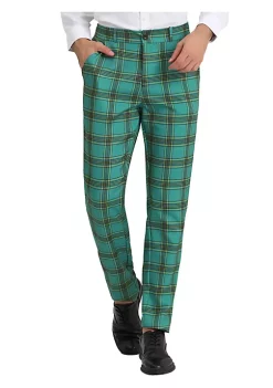 Buy 😀 Lars Amadeus Men's 👗 Dress Plaid Pants Casual Regular Fit Flat Front Stretch Checked Trousers ✨