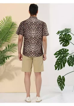 Budget 🤩 Lars Amadeus Men's Leopard Print 👕 Shirt Short Sleeves Button Up Casual ☀️ Summer Animal Printed 👕 Shirts ✔️ -Cheap Lars Amadeus Shop Belk 2884