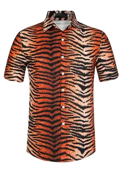 Budget 🤩 Lars Amadeus Men's Leopard Print 👕 Shirt Short Sleeves Button Up Casual ☀️ Summer Animal Printed 👕 Shirts ✔️ -Cheap Lars Amadeus Shop Belk 2885