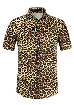 Budget 🤩 Lars Amadeus Men's Leopard Print 👕 Shirt Short Sleeves Button Up Casual ☀️ Summer Animal Printed 👕 Shirts ✔️ -Cheap Lars Amadeus Shop Belk 2887