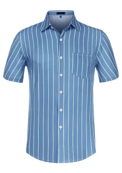 Deals 🌟 Lars Amadeus Men's ☀️ Summer Striped 👕 Shirts Short Sleeves Button Down Beach Color Block 👕 Shirt 😀 -Cheap Lars Amadeus Shop Belk 2901