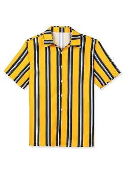 Deals 🌟 Lars Amadeus Men's ☀️ Summer Striped 👕 Shirts Short Sleeves Button Down Beach Color Block 👕 Shirt 😀 -Cheap Lars Amadeus Shop Belk 2918