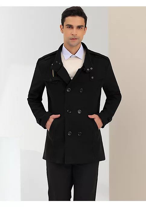 Cheapest 👍 Lars Amadeus Men's Winter Trench 🧥 Coat Stand Collar Double Breasted Notch Lapel Pea 🧥 Coats 🌟 2 Cheapest 👍 Lars Amadeus Men's Winter Trench 🧥 Coat Stand Collar Double Breasted Notch Lapel Pea 🧥 Coats 🌟 - Image 2