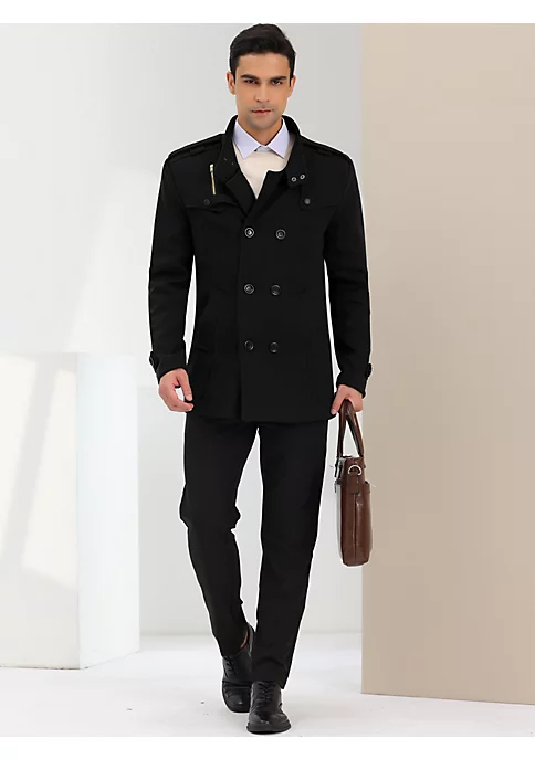 Cheapest 👍 Lars Amadeus Men's Winter Trench 🧥 Coat Stand Collar Double Breasted Notch Lapel Pea 🧥 Coats 🌟 3 Cheapest 👍 Lars Amadeus Men's Winter Trench 🧥 Coat Stand Collar Double Breasted Notch Lapel Pea 🧥 Coats 🌟 - Image 3