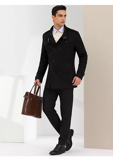 Cheapest 👍 Lars Amadeus Men's Winter Trench 🧥 Coat Stand Collar Double Breasted Notch Lapel Pea 🧥 Coats 🌟 4 Cheapest 👍 Lars Amadeus Men's Winter Trench 🧥 Coat Stand Collar Double Breasted Notch Lapel Pea 🧥 Coats 🌟 - Image 4