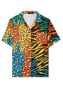 Best Pirce ๐ Lars Amadeus Men's ๐ Summer Leopard Print Color Block Short Sleeves Button Down Patchwork ๐ Shirts ๐