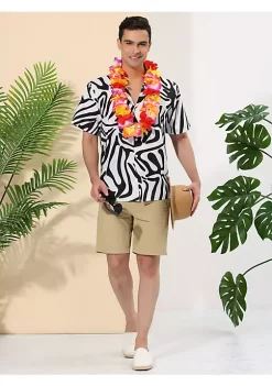 New 👏 Lars Amadeus Men's Animal Print 👕 Shirt Short Sleeves Button Up Casual Leopard Zebra Print 👕 Shirts 🧨 -Cheap Lars Amadeus Shop Belk 2990