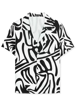 New 👏 Lars Amadeus Men's Animal Print 👕 Shirt Short Sleeves Button Up Casual Leopard Zebra Print 👕 Shirts 🧨 -Cheap Lars Amadeus Shop Belk 2993