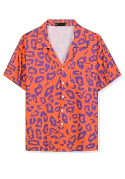 New 👏 Lars Amadeus Men's Animal Print 👕 Shirt Short Sleeves Button Up Casual Leopard Zebra Print 👕 Shirts 🧨 -Cheap Lars Amadeus Shop Belk 2994