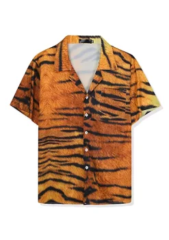 New 👏 Lars Amadeus Men's Animal Print 👕 Shirt Short Sleeves Button Up Casual Leopard Zebra Print 👕 Shirts 🧨 -Cheap Lars Amadeus Shop Belk 2995