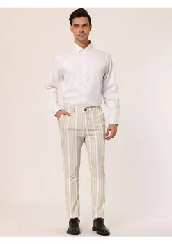 Deals ✨ Lars Amadeus Men's Business Trousers Contrast Color Slim Fit Flat Front Striped 👗 Dress Pants ❤️ -Cheap Lars Amadeus Shop Belk 3034