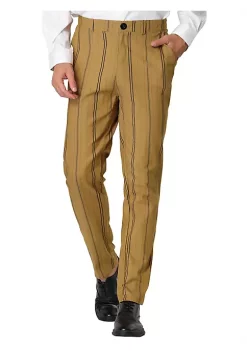 Brand new ⭐ Lars Amadeus Men's 👗 Dress Striped Pants Slim Fit Flat Front Business Pencil Trousers 🧨