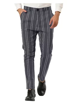 Deals ✔️ Lars Amadeus Men's 👗 Dress Striped Pants Slim Fit Flat Front Business Prom Pencil Trousers 🧨