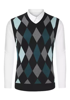 Outlet 💯 Lars Amadeus Men's Casual Argyle Vest Sweater V Neck Slim Fit Sleeveless Knit Pullover ❤️ -Cheap Lars Amadeus Shop Belk 306