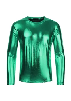 Cheap Lars Amadeus Shop 30 Coupon ⭐ Lars Amadeus Men's Metallic T-Shirt Round Neck Long Sleeves Shining Disco Tee Top 🎁