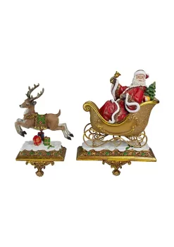 Top 10 🛒 Roman Set of 2 Brown and Red Santa Claus with Reindeer 🎁 Christmas Stocking Holders 9.5" 😀 -Cheap Lars Amadeus Shop Belk 3099