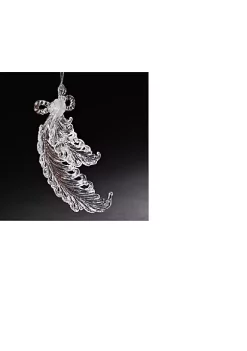 Brand new 💯 Roman 5.5" Clear and Silver Feathers with Sparkling Glitter Accents 🎄 Christmas Ornament 🔔
