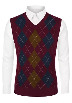 Outlet 💯 Lars Amadeus Men's Casual Argyle Vest Sweater V Neck Slim Fit Sleeveless Knit Pullover ❤️ -Cheap Lars Amadeus Shop Belk 311