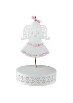New ❤️ Roman Pink Ribbon Porcelain Angel Ornament With Hanger and Base #46721G ⭐
