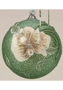 Hot Sale 👏 Roman 6.25Inch Green and Ivory Glittered Floral 🎁 Christmas Ornament 🔔
