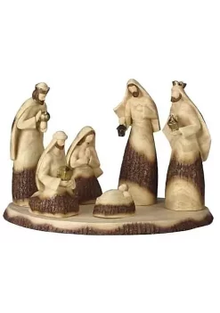 Outlet 😍 Roman Set of 7 Brown and Beige Wood Look Religious 🎄 Christmas Nativity Set with Base 19" ❤️