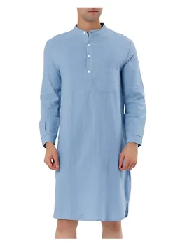 Deals 🥰 Lars Amadeus Men's Nightshirt Sleep 👕 Shirt Banded Collar Henley 👕 Shirt Pajamas Nightgown, 100% Cotton Solid Short Sleeve Sleep 👕 Shirt ⭐ -Cheap Lars Amadeus Shop Belk 318