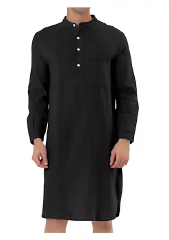 Deals 🥰 Lars Amadeus Men's Nightshirt Sleep 👕 Shirt Banded Collar Henley 👕 Shirt Pajamas Nightgown, 100% Cotton Solid Short Sleeve Sleep 👕 Shirt ⭐ -Cheap Lars Amadeus Shop Belk 320