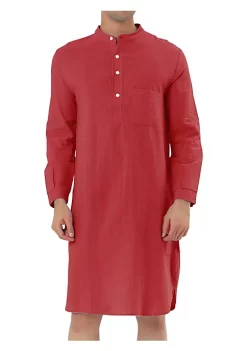 Deals 🥰 Lars Amadeus Men's Nightshirt Sleep 👕 Shirt Banded Collar Henley 👕 Shirt Pajamas Nightgown, 100% Cotton Solid Short Sleeve Sleep 👕 Shirt ⭐ -Cheap Lars Amadeus Shop Belk 321