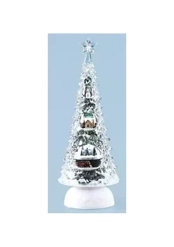 Promo 🔔 Roman 11.5" Pre-Lit Clear and White Icy LED Lighted Rotating Musical 🎅 Christmas Tree Tabletop decoration 🥰