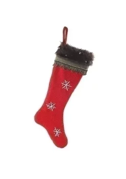Cheapest 🥰 Roman 26" Red and Gray Contemporary Snowflake 🎄 Christmas Stocking ✔️