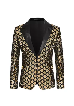 Cheap ✨ Lars Amadeus Men's Sequin Blazer Tuxedo Prom Party Shiny Glitter Sports 🧥 Coat Suit Jacket 😉