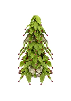 Cheapest 😍 Roman 1.5' Slim Twas Night Red Holly Berry and Leaf Artificial ❄ Christmas Cone Tree - Unlit 😀 -Cheap Lars Amadeus Shop Belk 3285