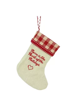 Cheapest 🔥 Roman 6.5" Tan and Red Embroidered Heart Stocking with Gingham Cuff 🎅 Christmas Ornament ✔️