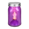 Best Sale 🔥 Roman 6.5" Battery Operated LED Edison Bulb Vintage-Style Purple Glass Mason Jar Lantern 🧨