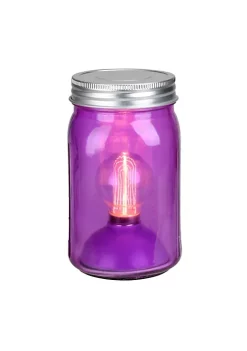 Best Sale 🔥 Roman 6.5" Battery Operated LED Edison Bulb Vintage-Style Purple Glass Mason Jar Lantern 🧨