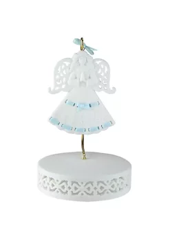 Discount 🎁 Roman Blue Ribbon Porcelain Angel Ornament With Hanger and Base #46721B 🔥