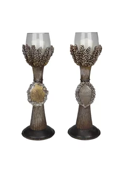 Best deal ❤️ Roman Set of 2 Brown and Clear Blessed 👪 Thanksgiving Votive Candleholders 12.5" 👍 -Cheap Lars Amadeus Shop Belk 3419