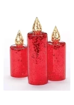 Best deal 🥰 Roman Set of 3 Red and Gold Glitter Sequined 🎅 Christmas Pillar Candle Figures 10" 🥰