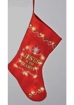 Deals 🥰 Roman 12.5" Pre-Lit Red and Gold LED 'Jesus Is the Reason' 🎅 Christmas Stocking 😀